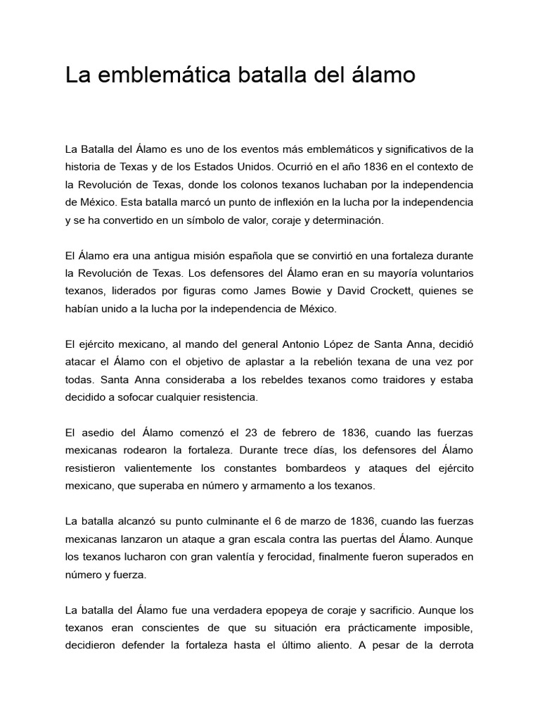 Batalla Del Álamo - Porque Es Tan Importante Recordar | PDF | Batalla ...