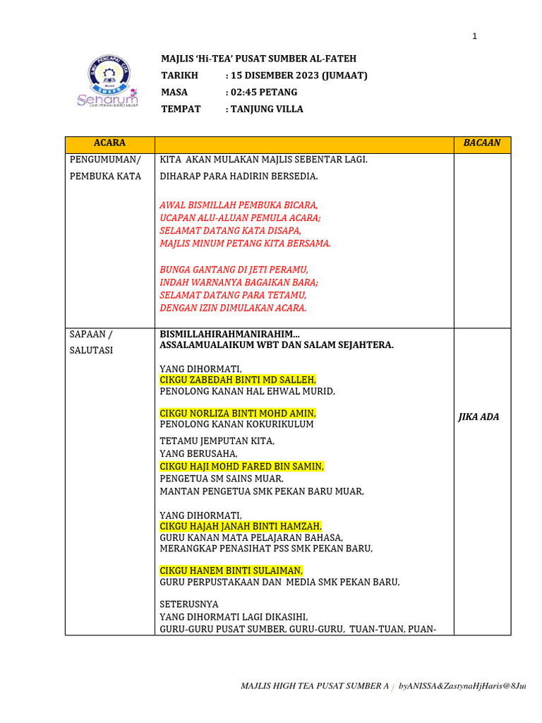 Teks acara majlis high tea pss 2023 pdf