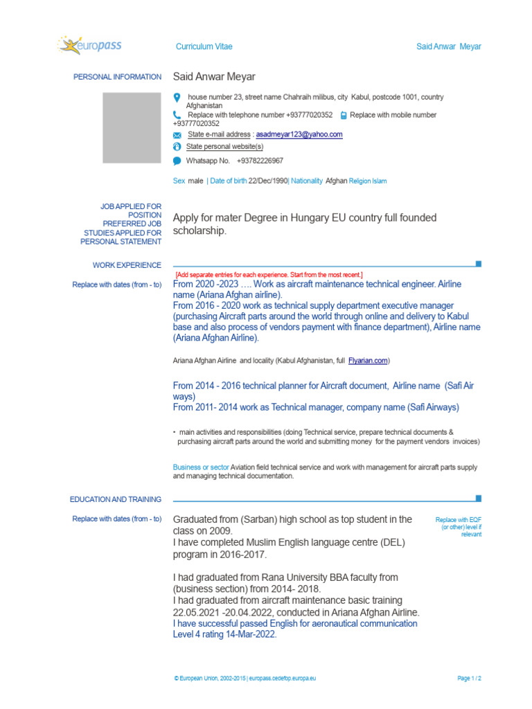 EURO Pass CV PDF
