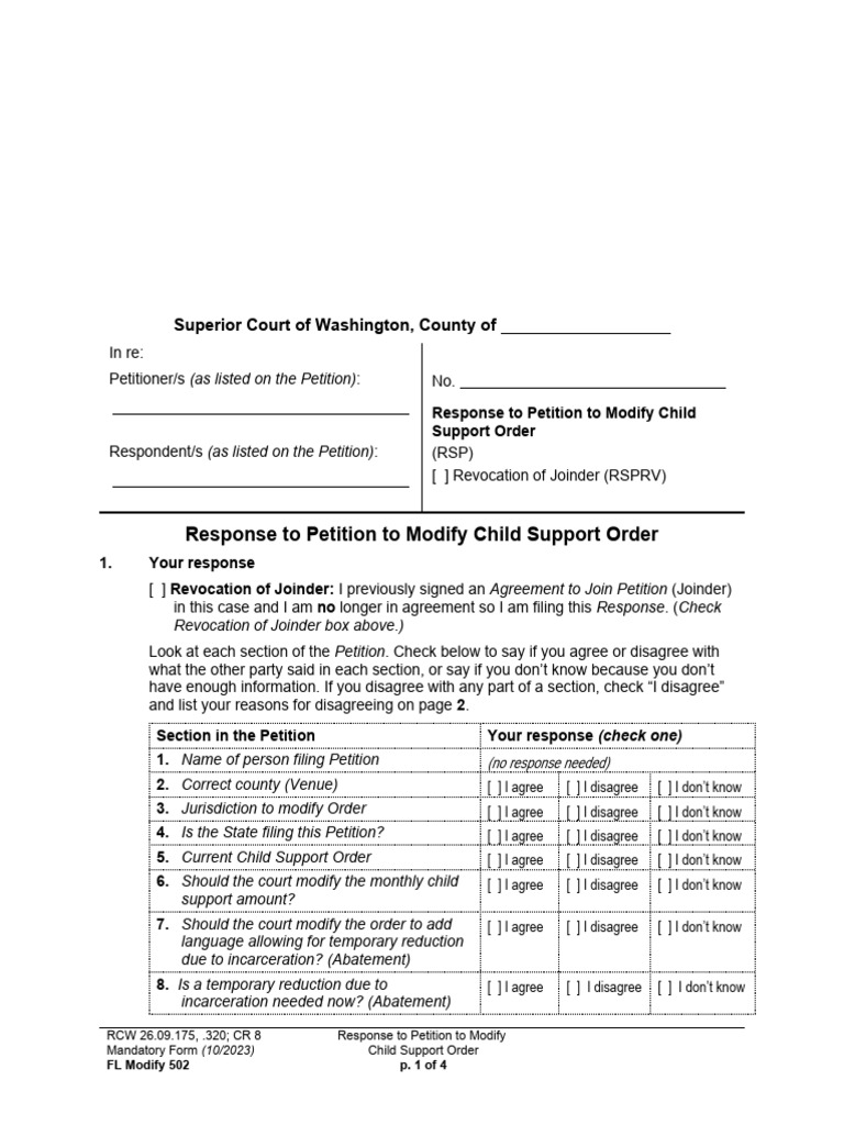 Response to Child Support Modification Petition | PDF | Child Support ...