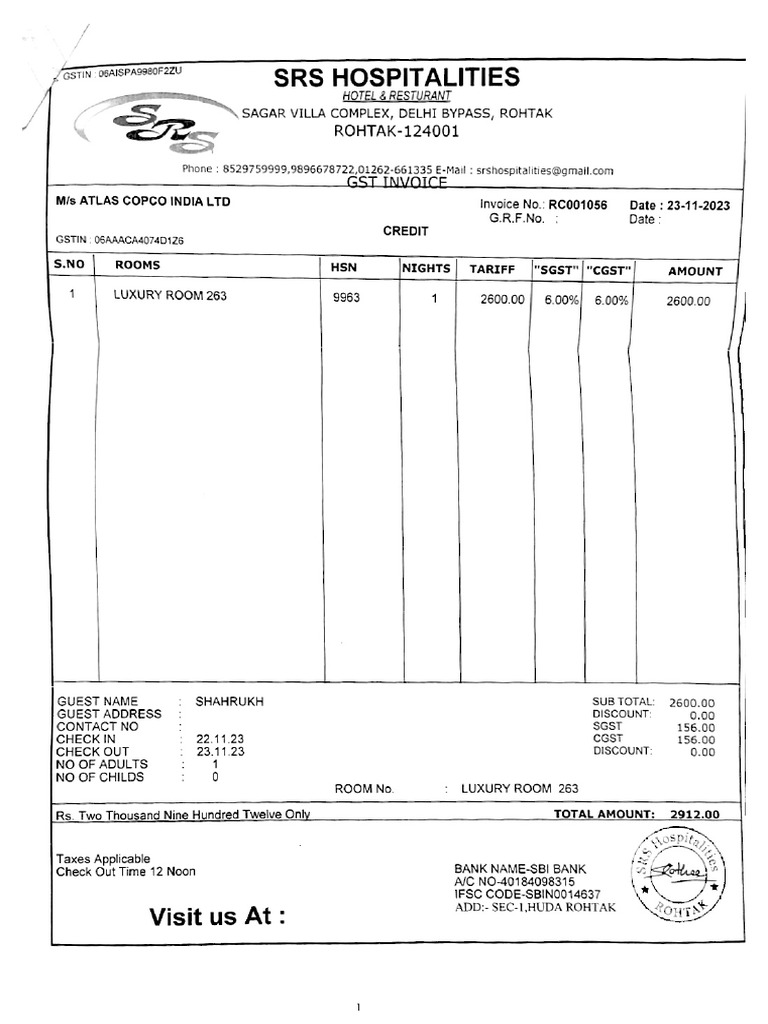 Hotel Bill PDF