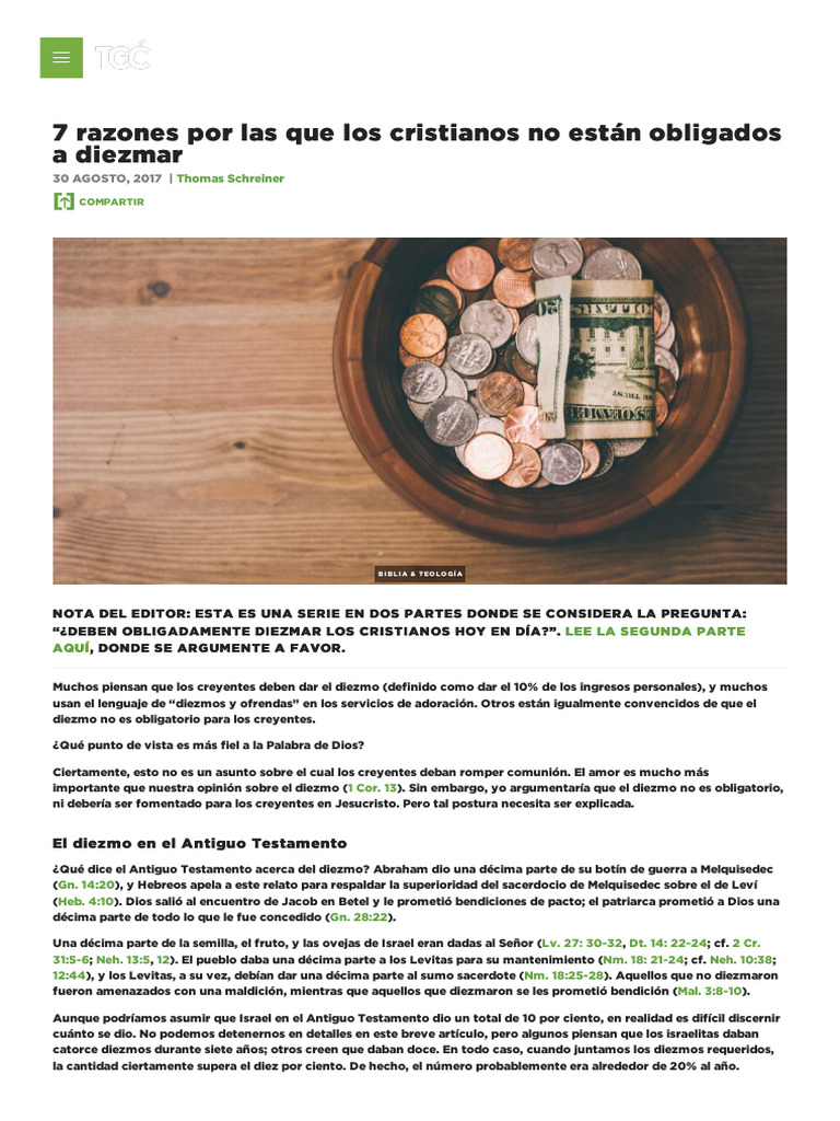 Siete Razones Por Las Que Los Cristianos No Están Obligados A Diezmar ...