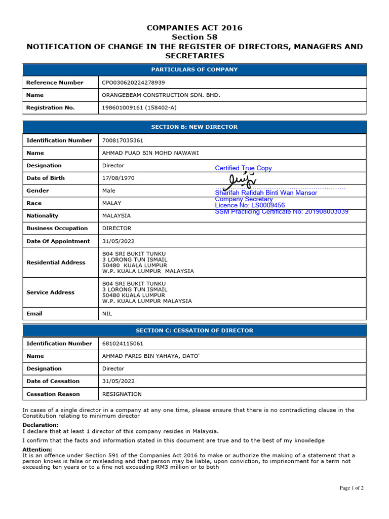 Sec 58 appointment and resignation of directors pdf justice