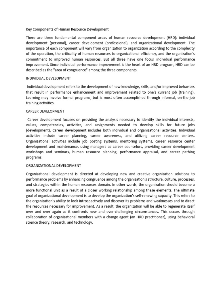 Key Components of Human Resource Development PDF Organization