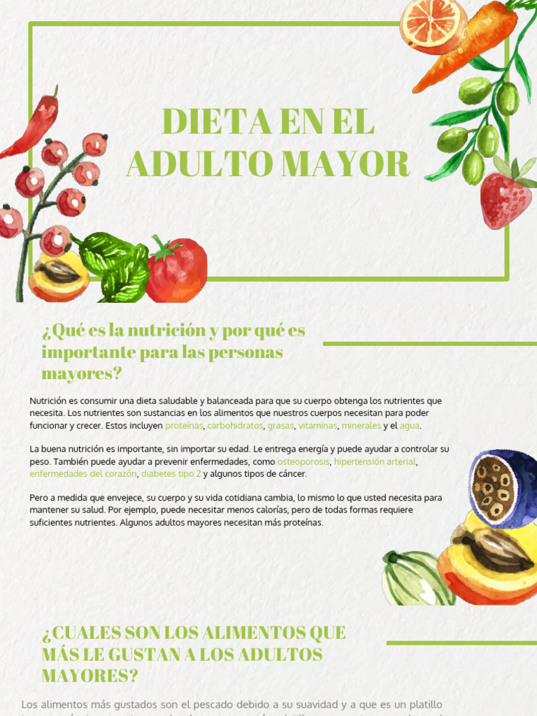 Nutricion del Adulto Mayor | PDF | Alimentos | Dieta