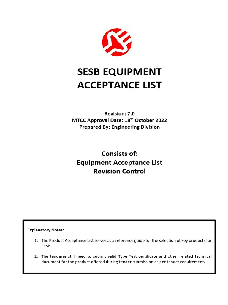 SESB Equipment Acceptance List 2022 | PDF | Insulator (Electricity ...