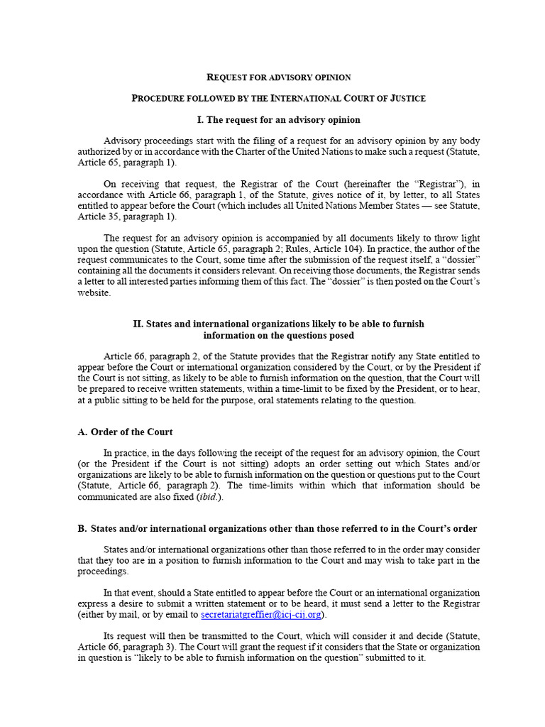 ICJ Advisory Opinion Request Procedure | PDF | Advisory Opinion | Justice