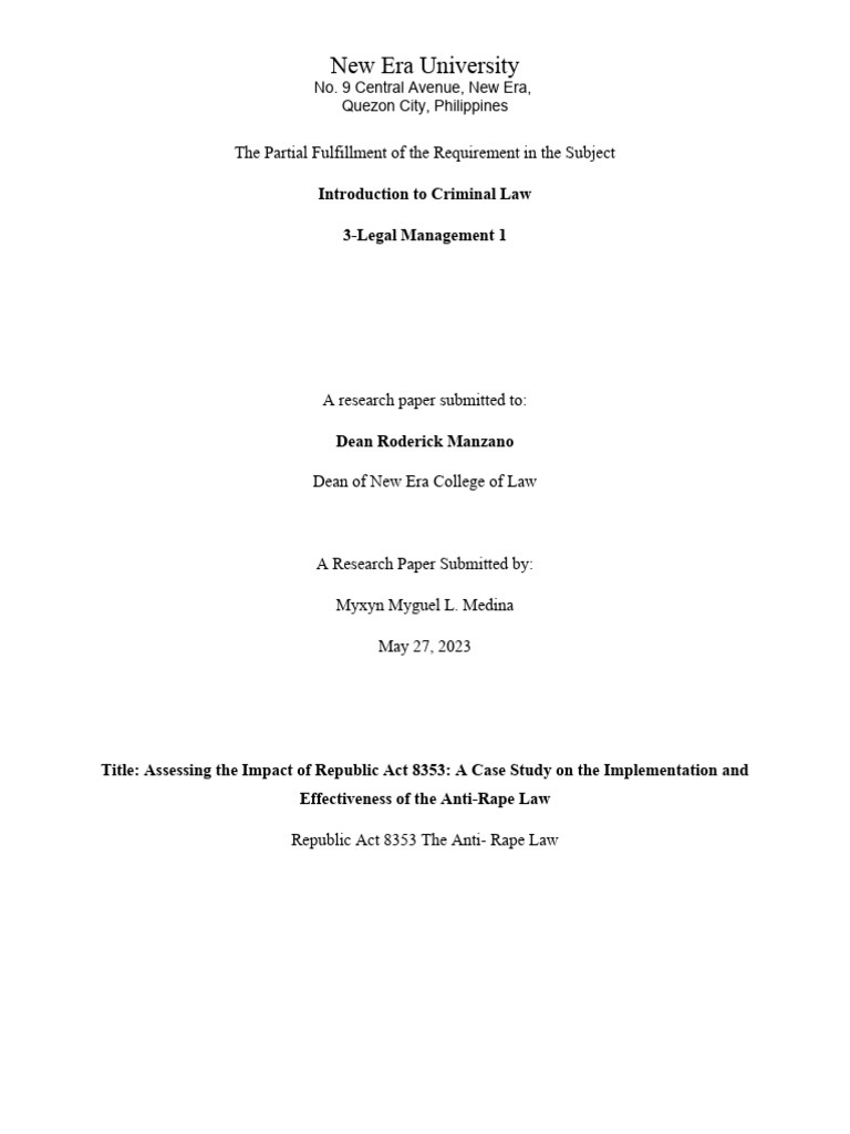 Evaluating Republic Act 8353's Impact | PDF | Rape | Violence