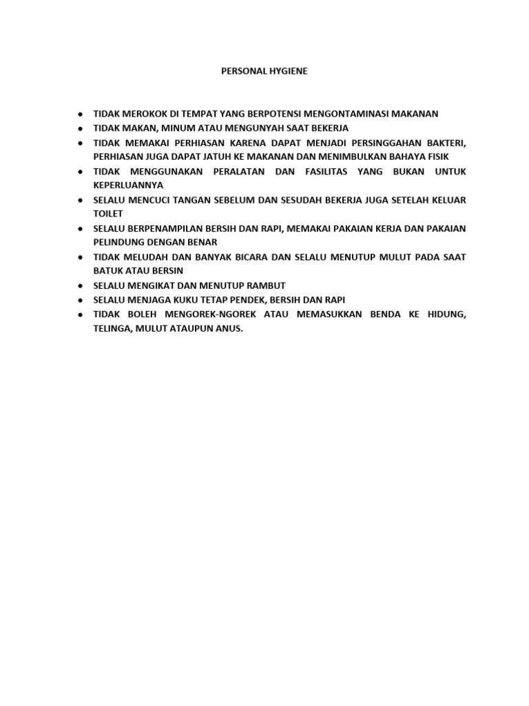 Personal Hygiene | PDF
