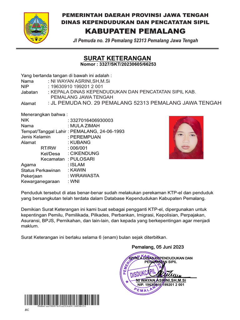 Surat Keterangan KTP Sementara Pemalang | PDF