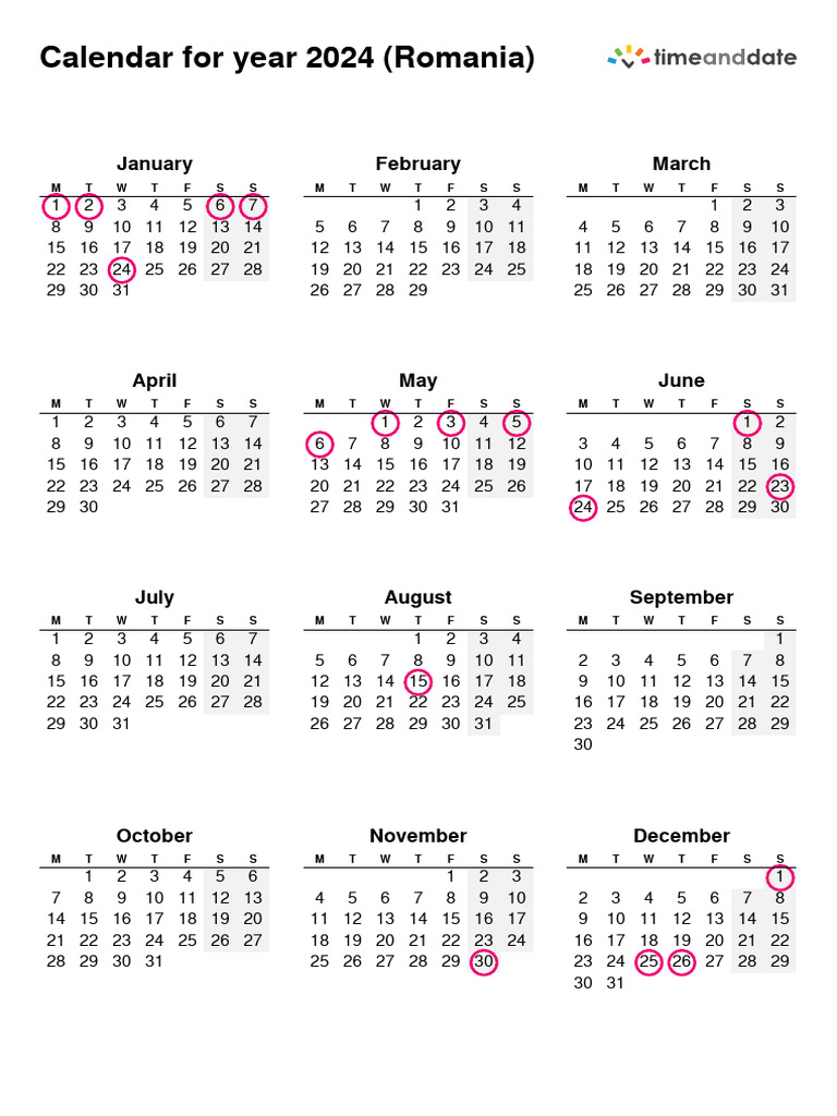 Calendar Romania 2024 PDF