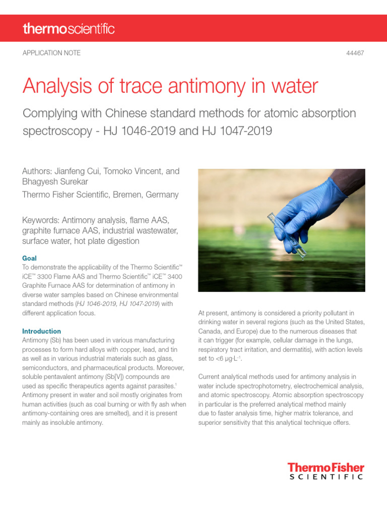 Analysis of Trace Antimony in Water PDF Atomic Absorption