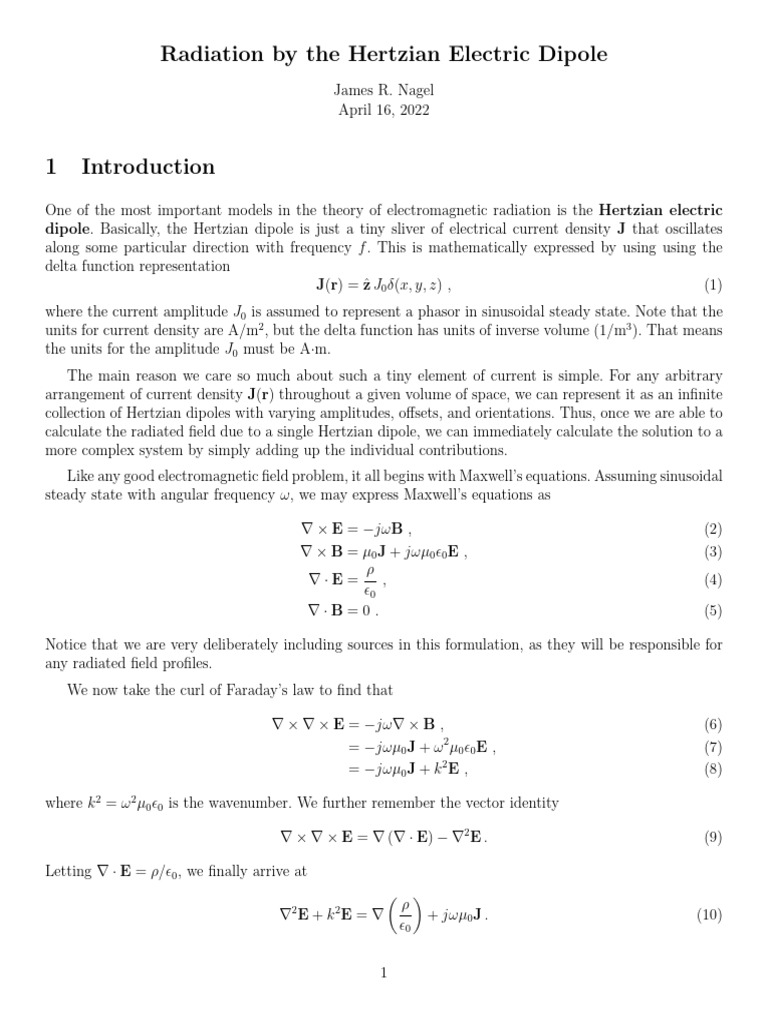 Radiation by Hertzian Electric Dipole | PDF | Electromagnetic Radiation ...