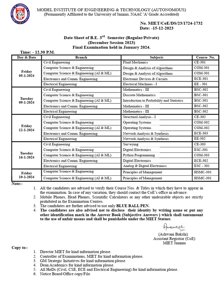 Jac Examination Date