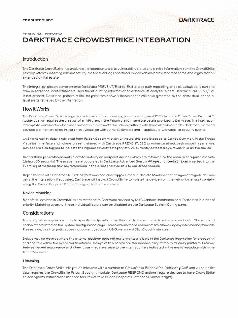 Darktrace and CrowdStrike Integration Guide | PDF | Computer Network ...