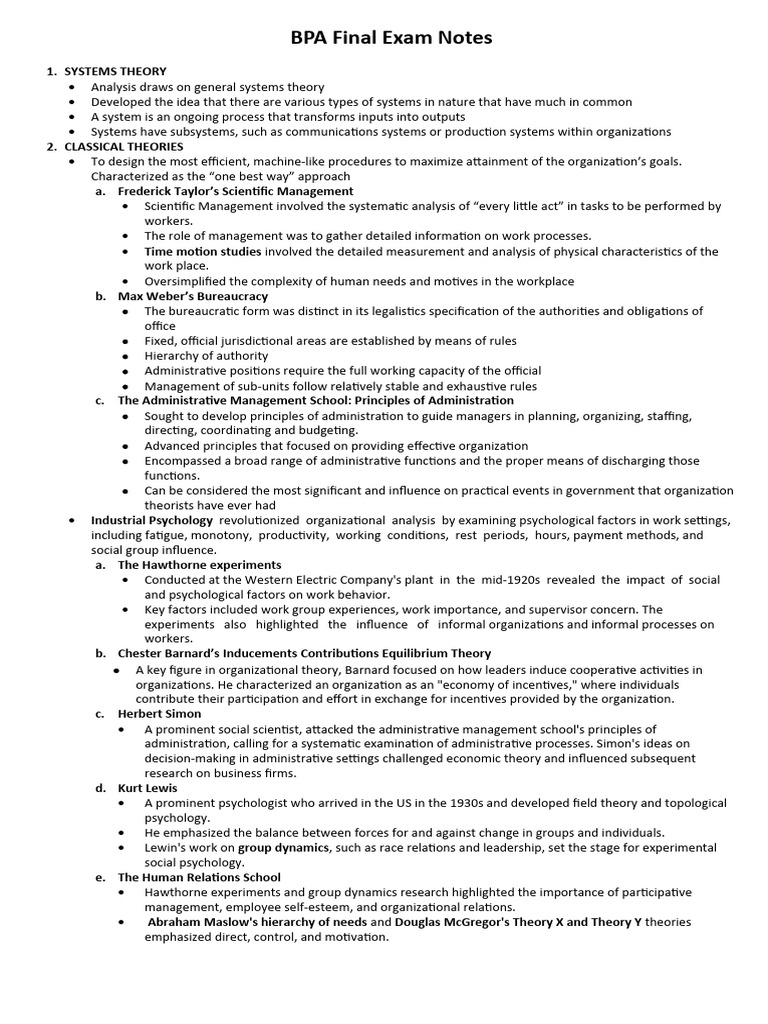 BPA Exam Notes on Organizational Theory | PDF | Debt | Taxes