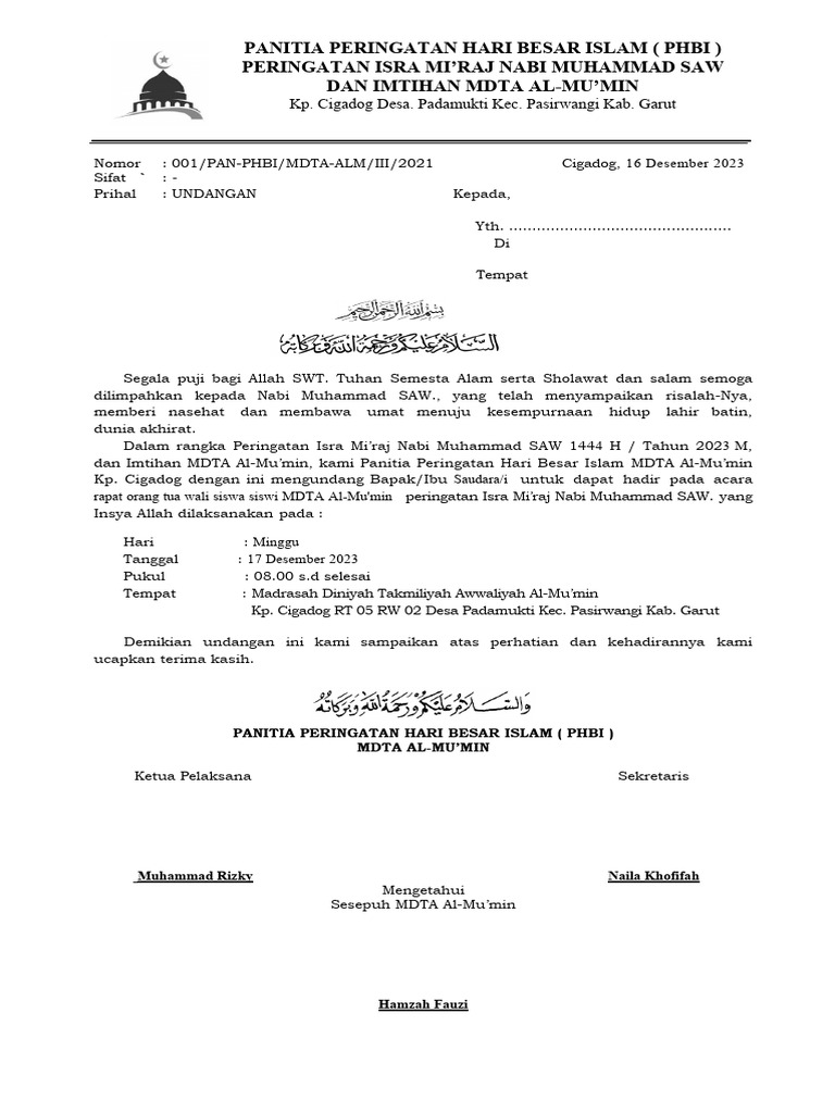 Surat Undangan Imtihan | PDF