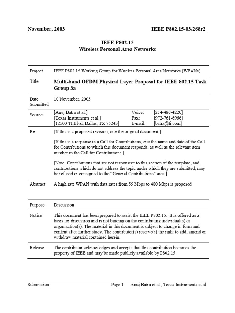 03268r2P802 15 - TG3a Multi Band CFP Document | PDF | Orthogonal ...