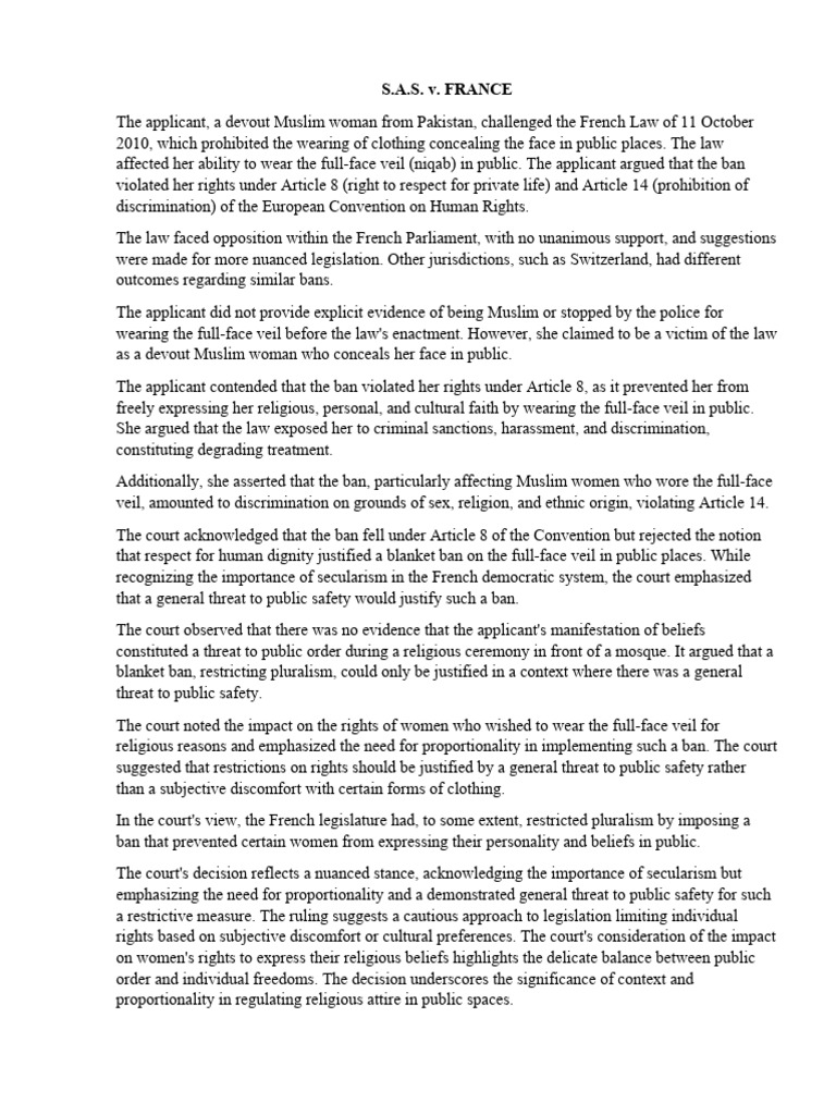 S.A.S. v. France PDF Justice Crime & Violence