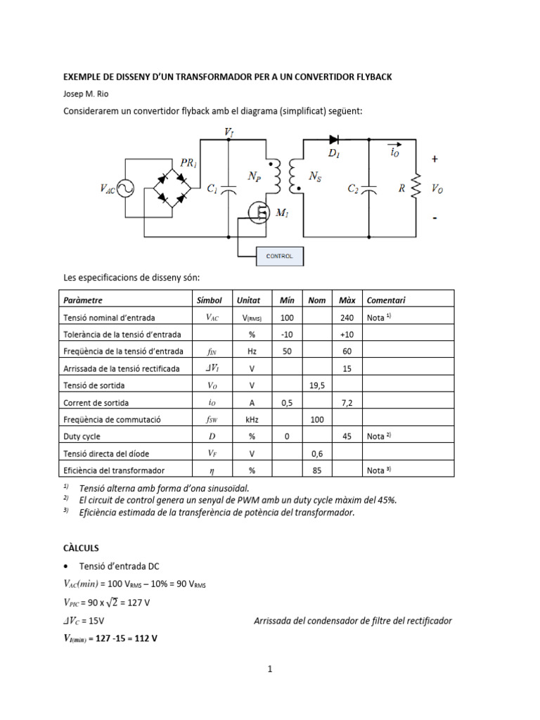 Exemple Càlcul Transformador Flyback v2 | PDF