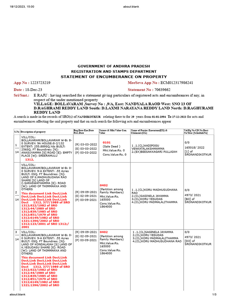 Andhra Pradesh Property Encumbrance Statement | PDF | Technology ...