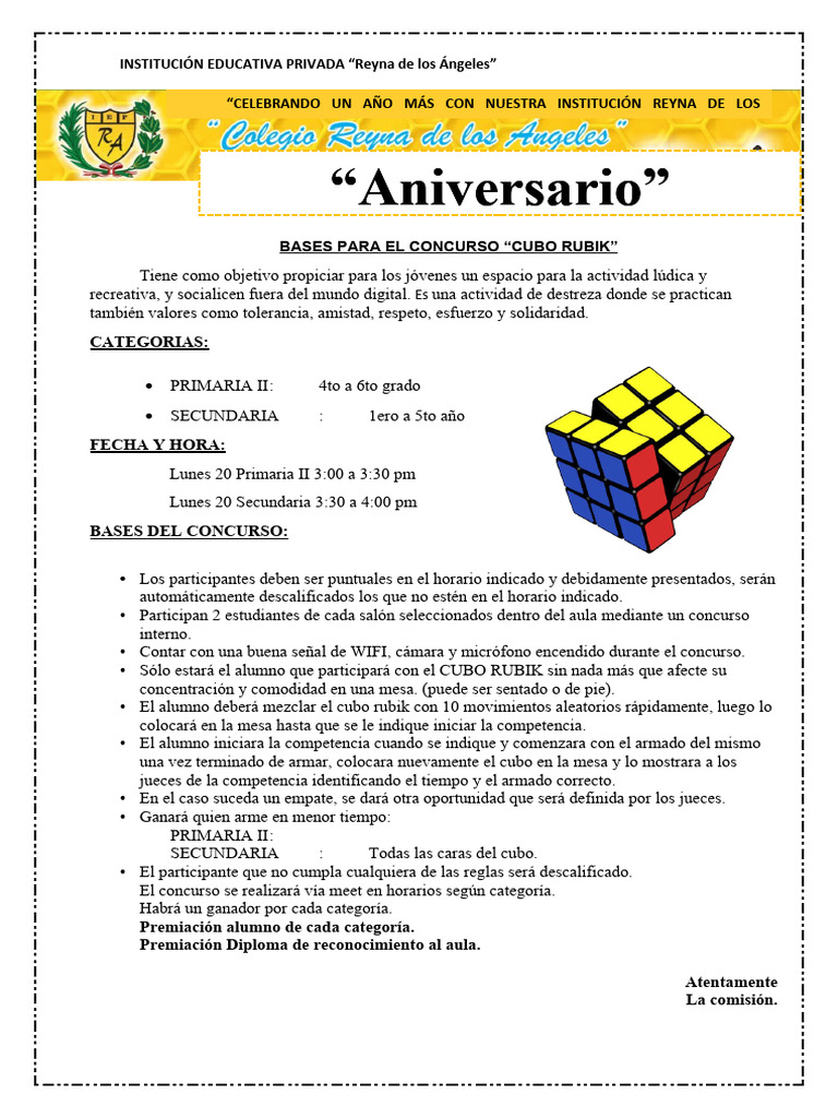 Bases del Concurso Cubo Rubik 2023 | PDF