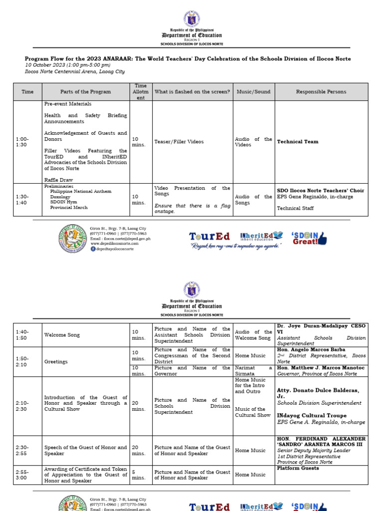 Program Flow for World Teachers' Day 2023 | PDF