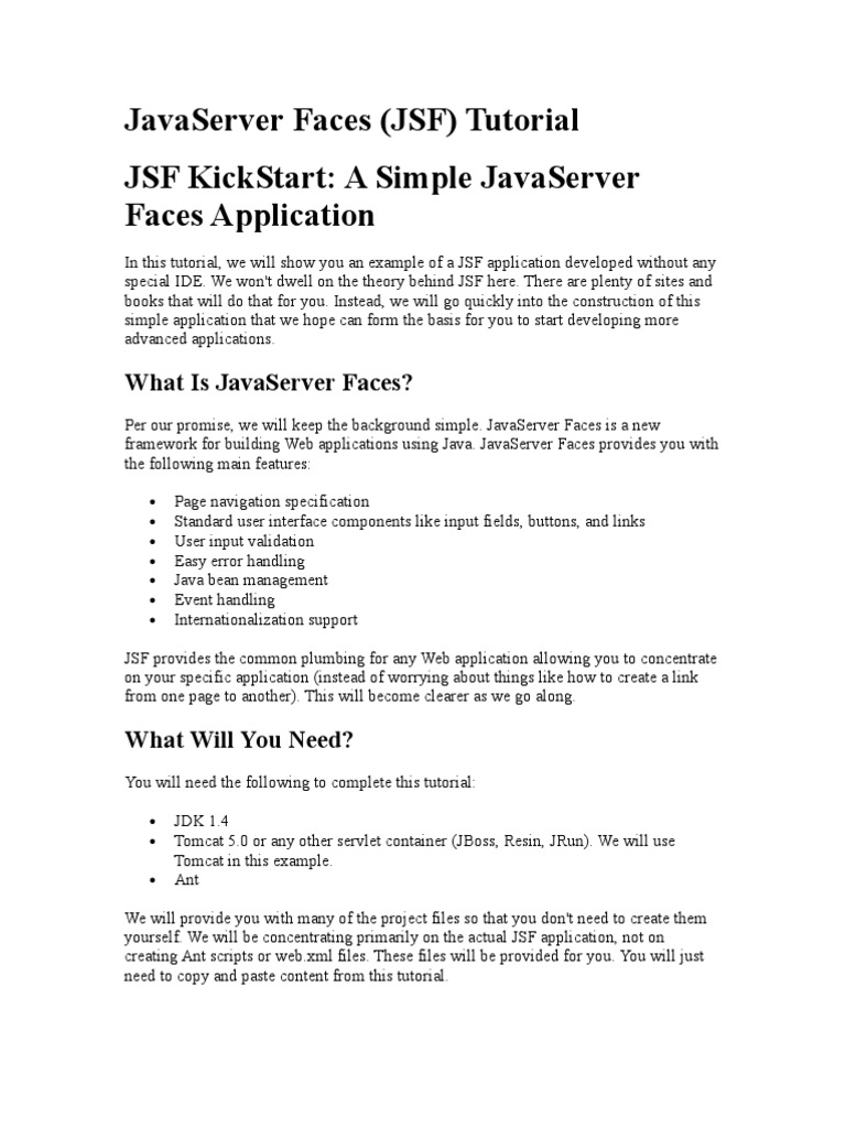 JavaServer Faces JSF Tutorial Java Server Faces Java Server