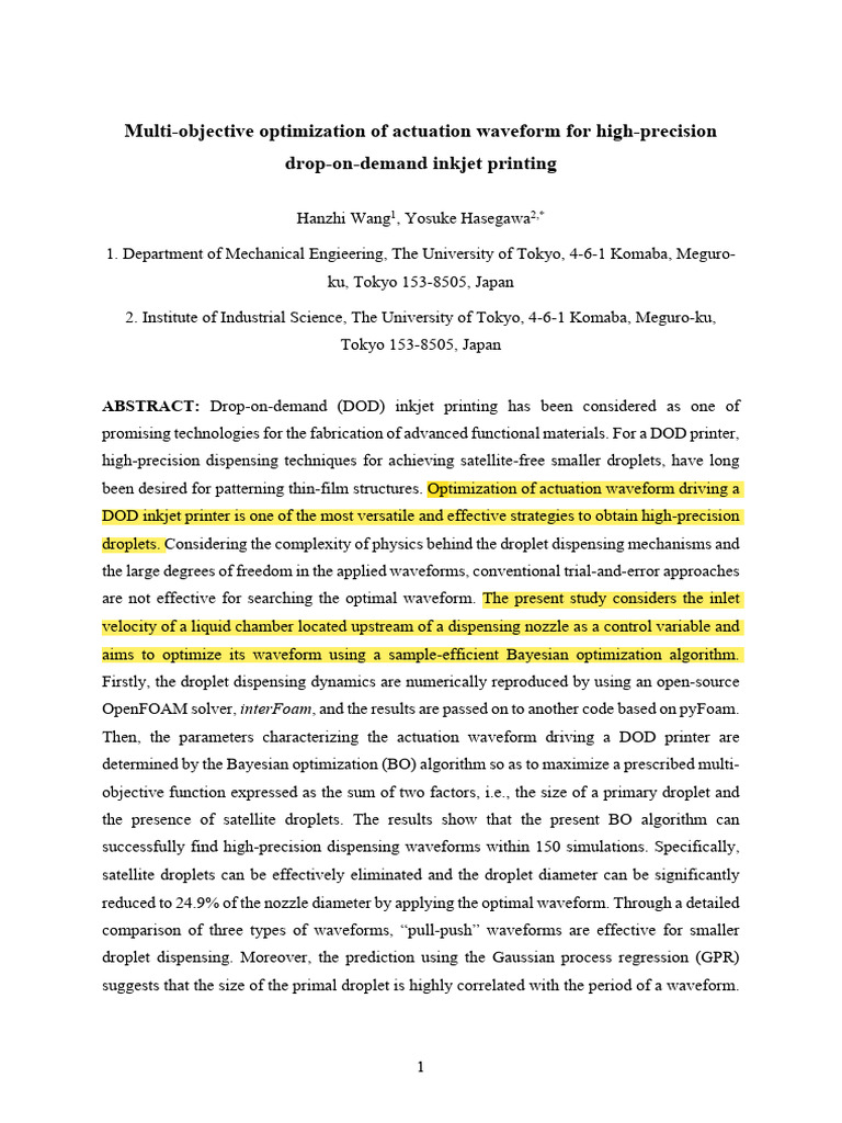 Optimize Inkjet Actuation Waveform | PDF | Mathematical Optimization ...