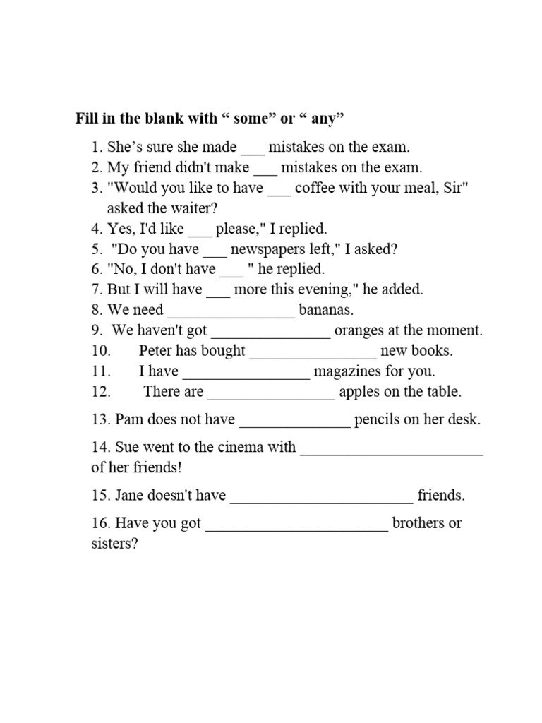 Exercise Some Any | PDF