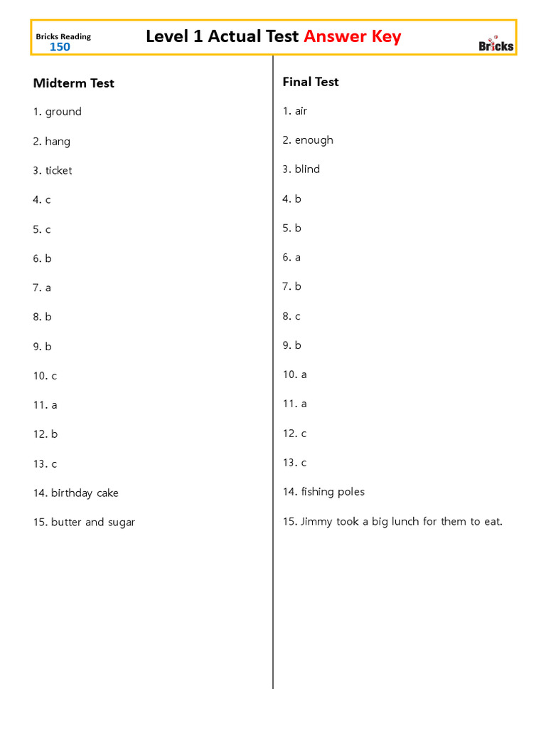 Bricks Level Test Answer Key PDF | PDF