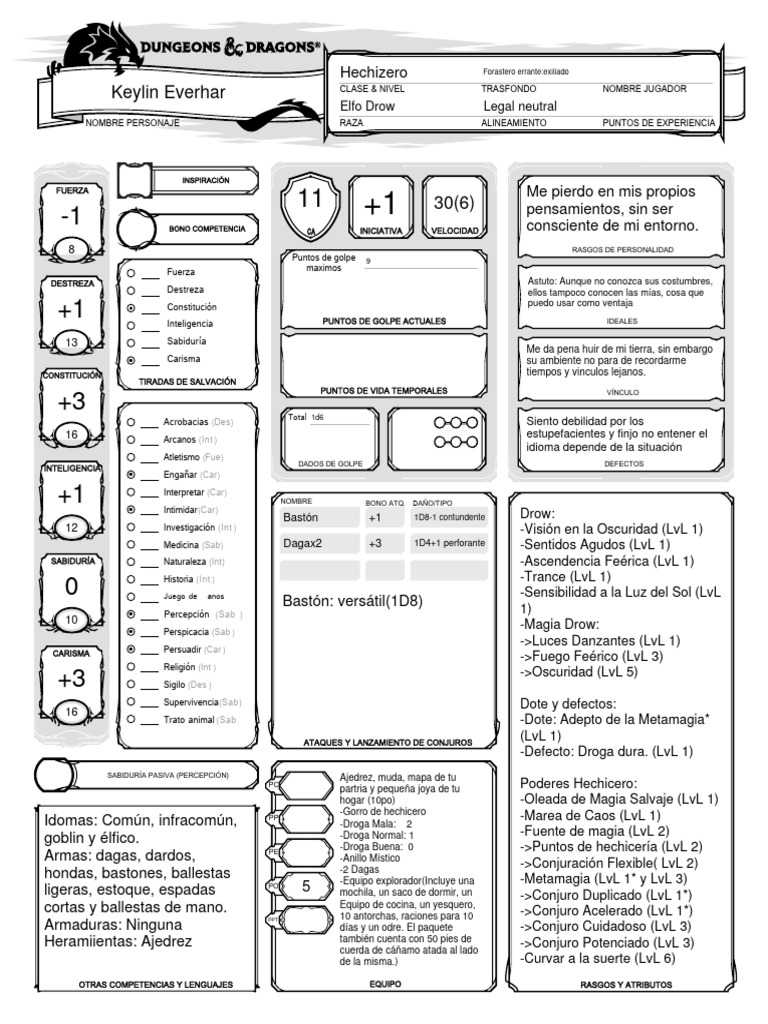 Hoja de Personaje: Keylin Everhar | PDF