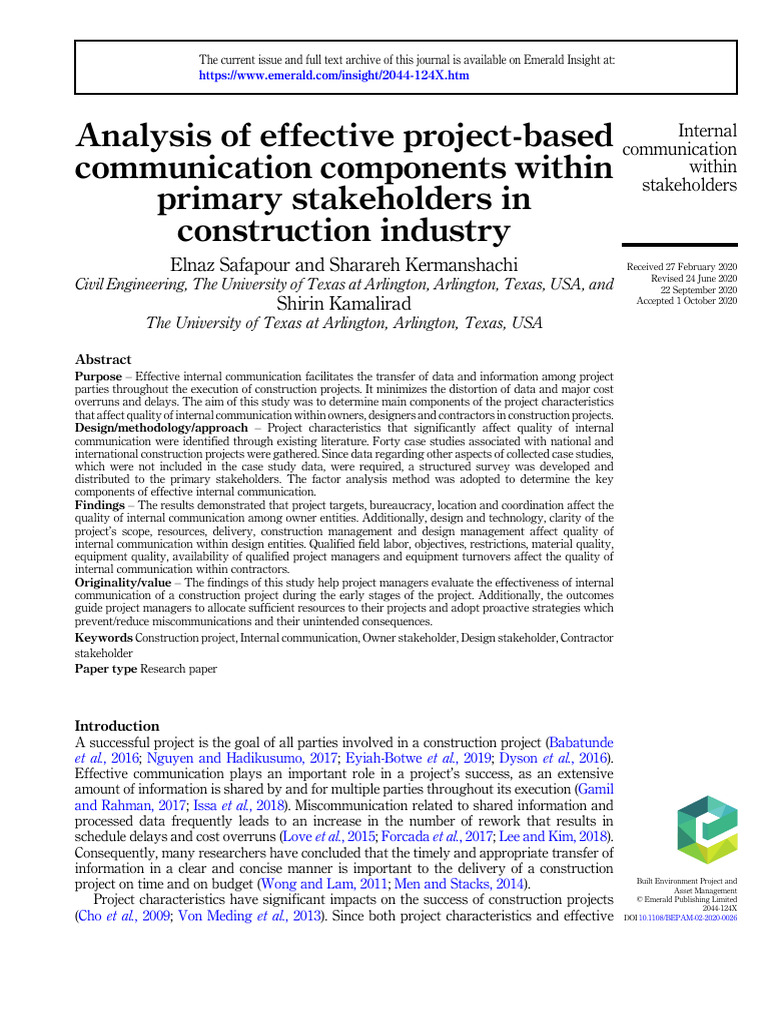 Analysis Of Effective Project Based Communication Components Within