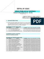 EDITAL #3/2023 Concurso Público #002/2023: Edital Do Resultado Final - Errata