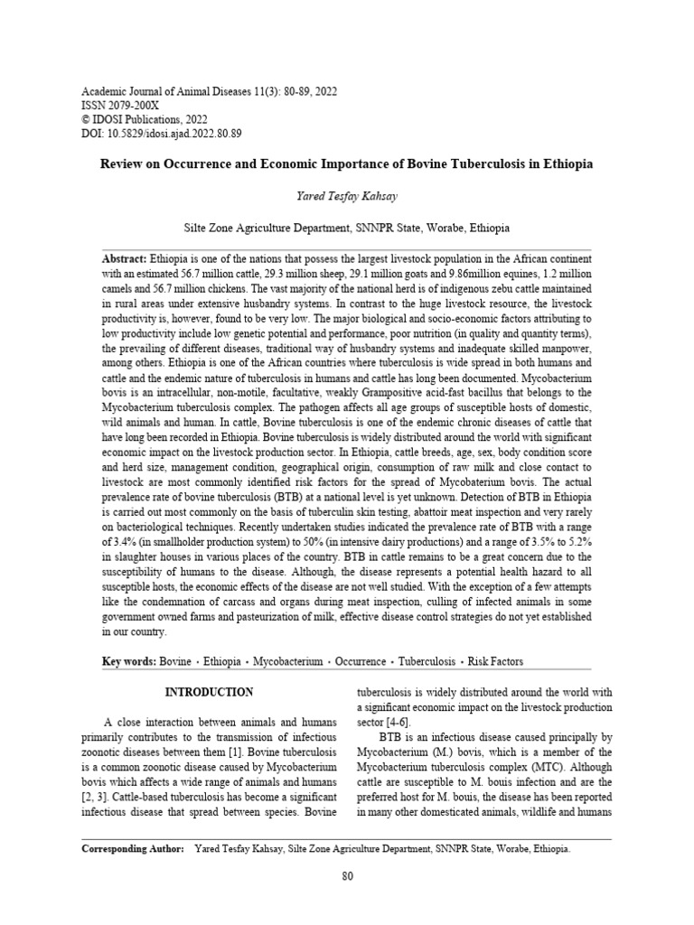 review-on-occurrence-and-economic-importance-of-bovine-tuberculosis-in