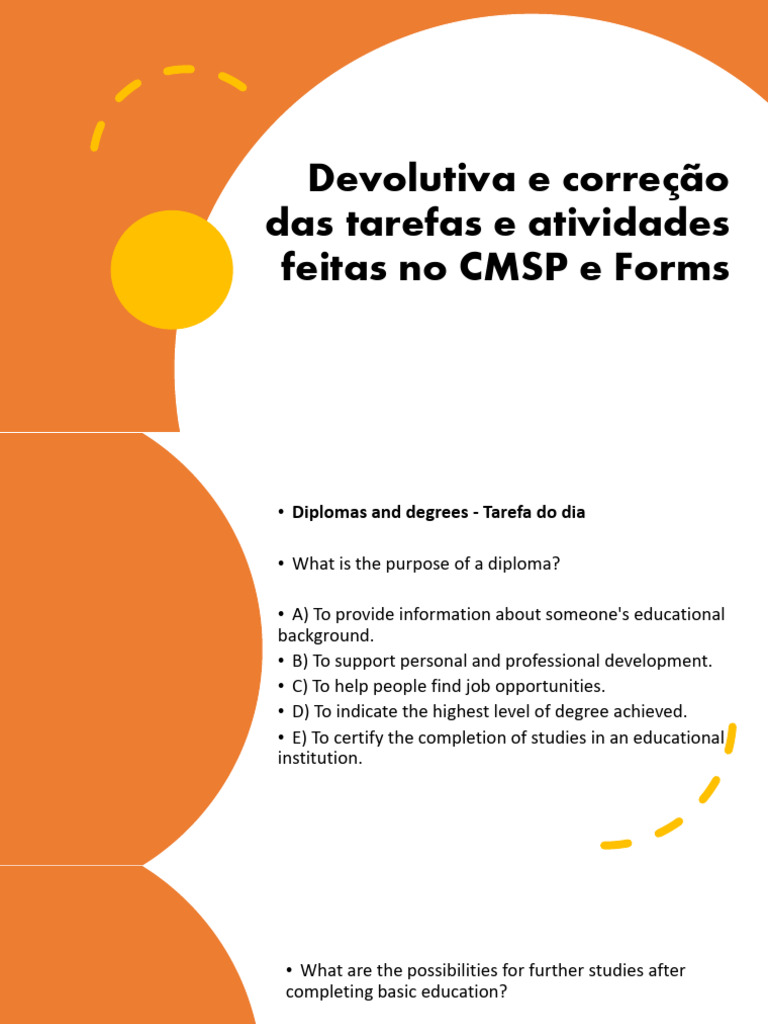 Devolutiva E Correção Das Tarefas E Atividades Feitas No Cmsp E Forms Pdf