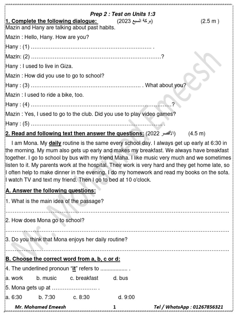 Prep 2 English Test: Units 1-3 | PDF | Games & Activities | Home & Garden