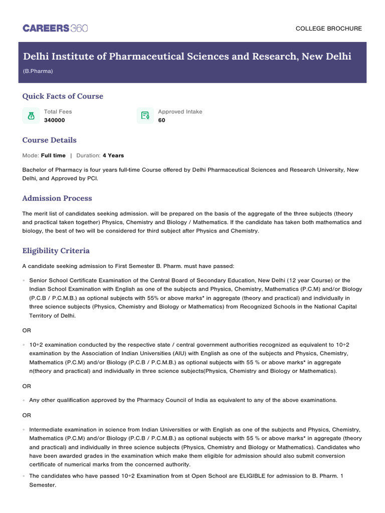 DIPSAR B.Pharm Admission Guide 2025 | PDF | University And College ...
