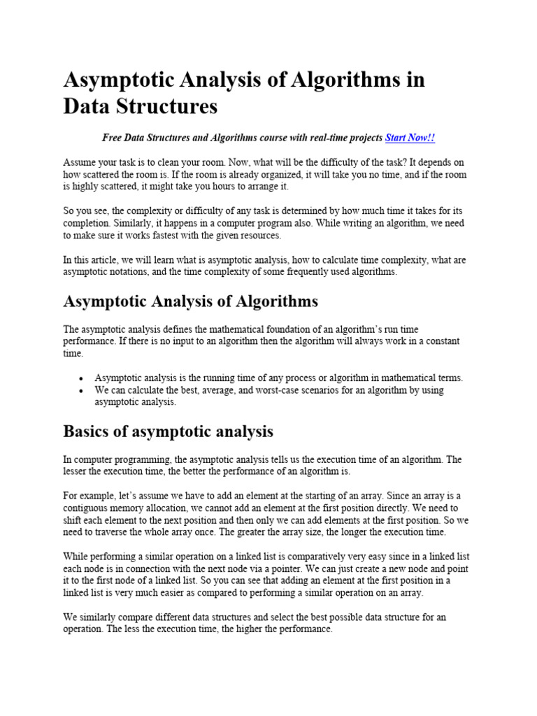 Asymptotic analysis of algorithms in data structures pdf