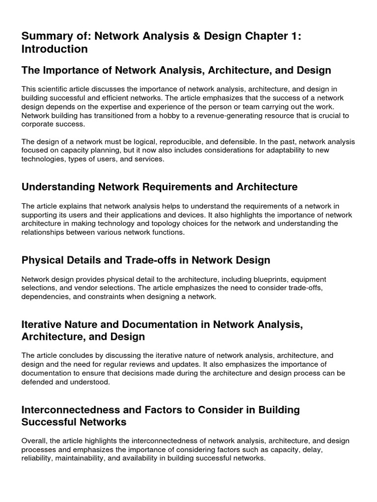 Summary of network analysis design chapter 1 introduction pdf