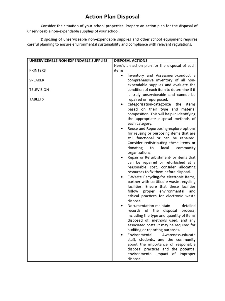 Non-Expendable Supplies Disposal Plan | PDF | Waste Management ...