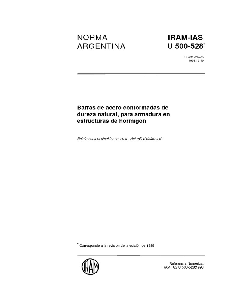 Normativa IRAM-IAS U 500-528: Acero F-24 | PDF | Acero | Hormigón
