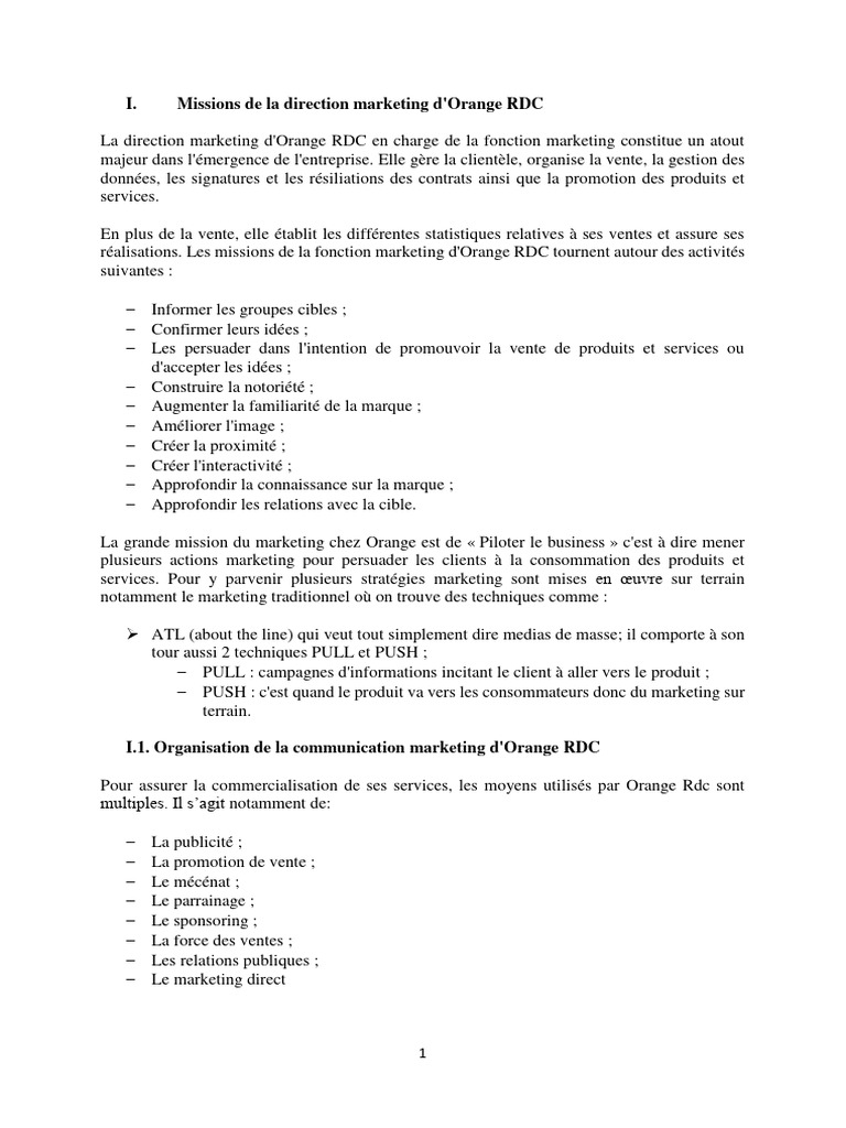 Marketing d'Orange RDC : Stratégies et Missions | PDF | Publicité ...