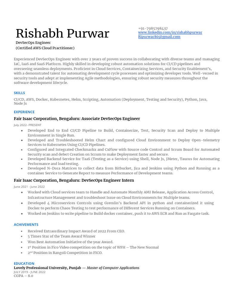DevSecOps Engineer Resume Overview | PDF | Cloud Computing | Software ...