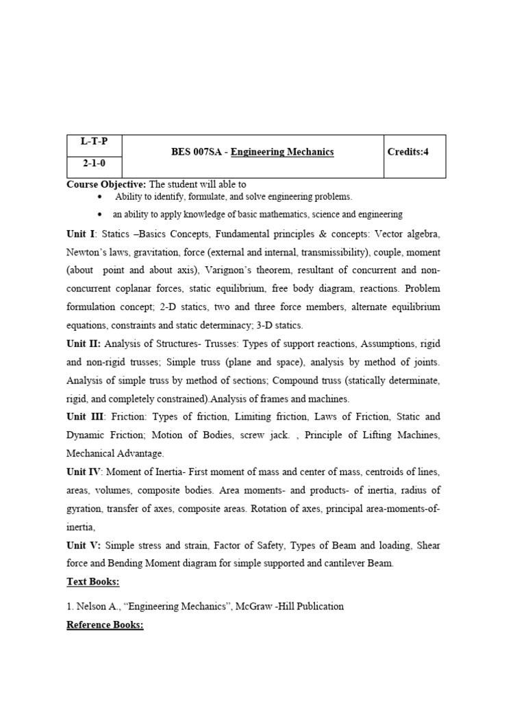 Engg Mechanics Syllabus Pdf Force Truss