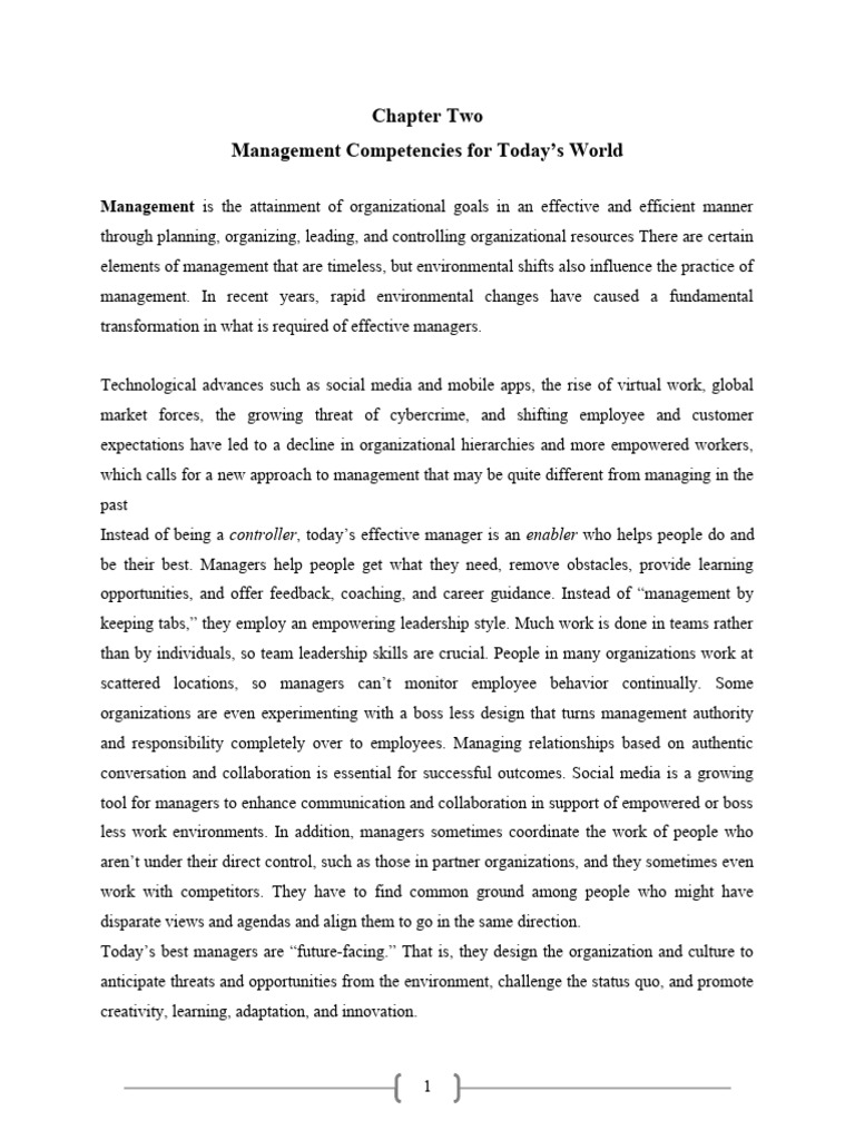 Chapter Two Management Competencies For Today | PDF | System ...