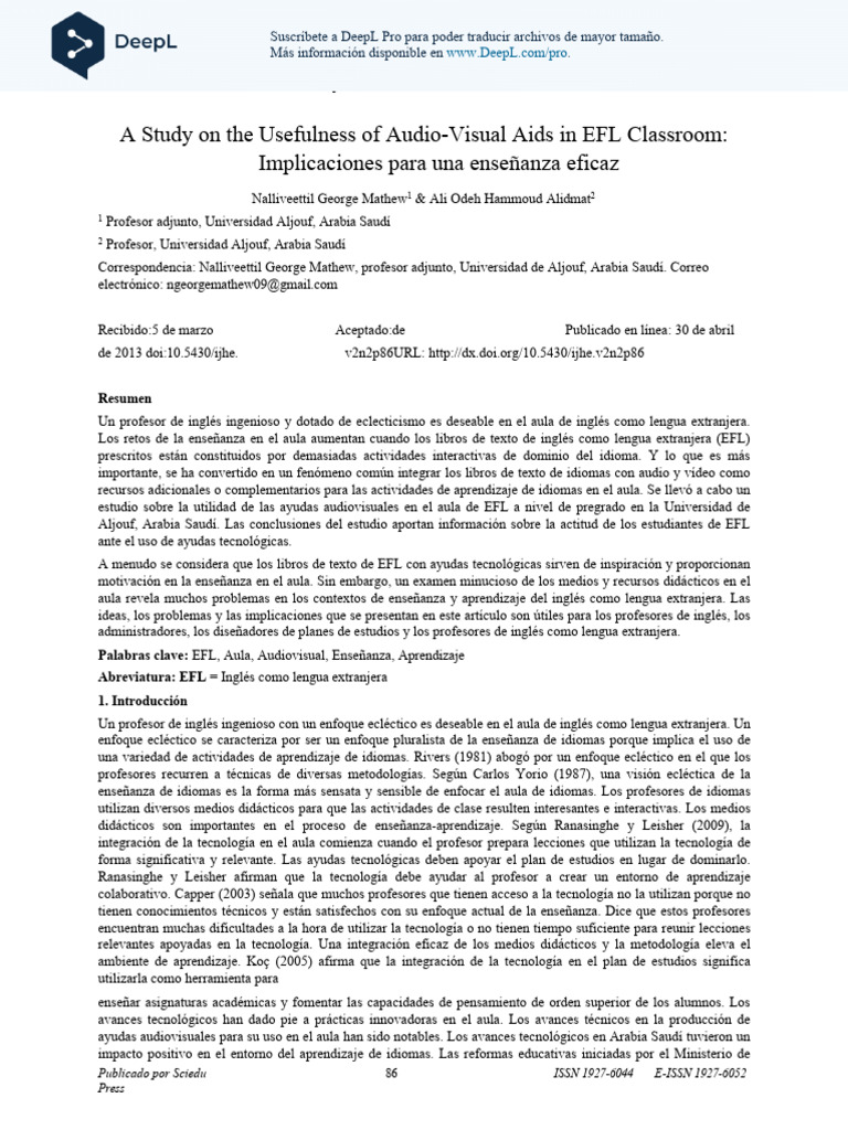 Usefulness of Audio-Visual Aids in EFL Classroom Es | PDF | Maestros ...