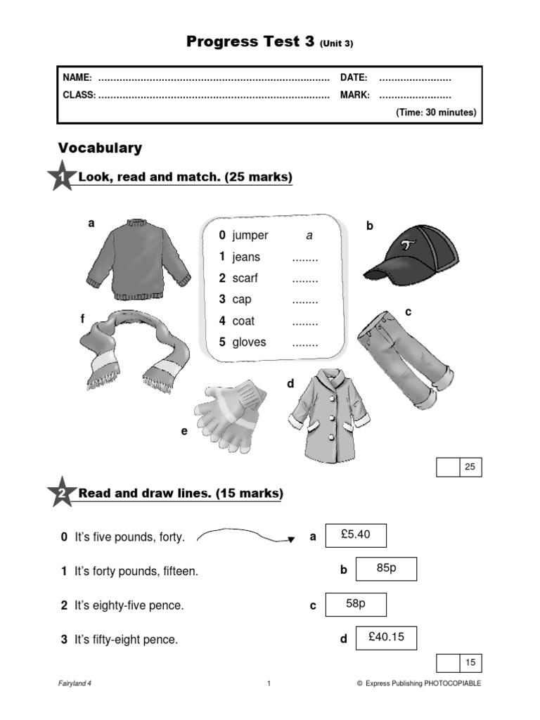 Fairyland 4 Progress Test 3 PDF | PDF | Clothing | Fashion