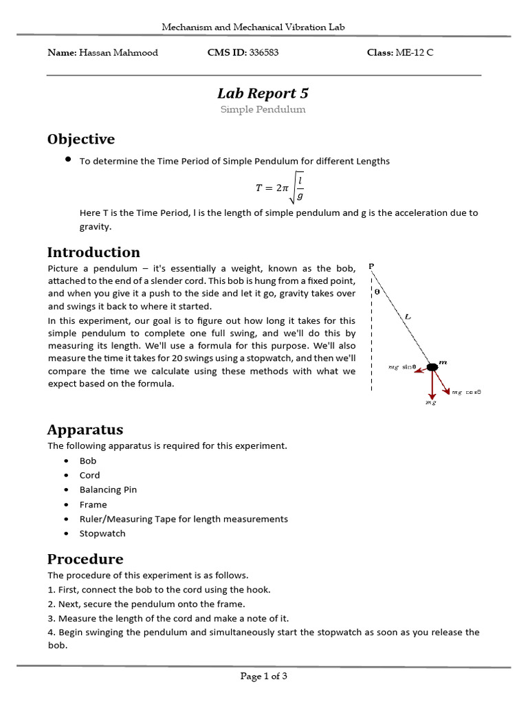 Lab Report 5 PDF Pendulum Oscillation