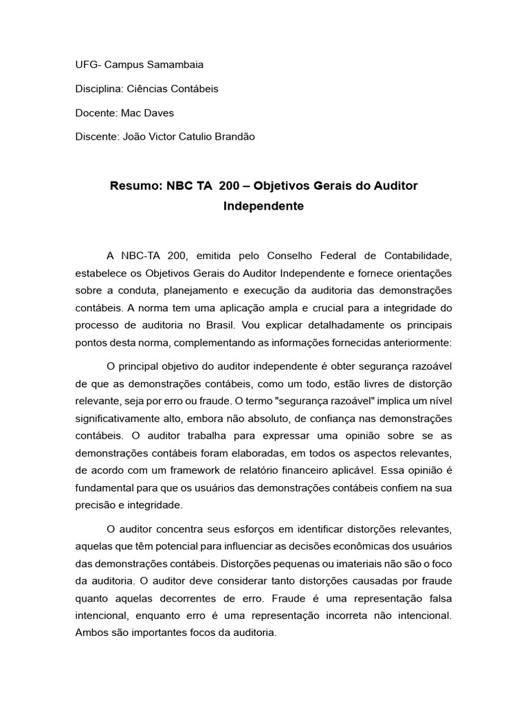 Resumo NBC TA 200 - JVCB | Download grátis PDF | Contabilidade ...